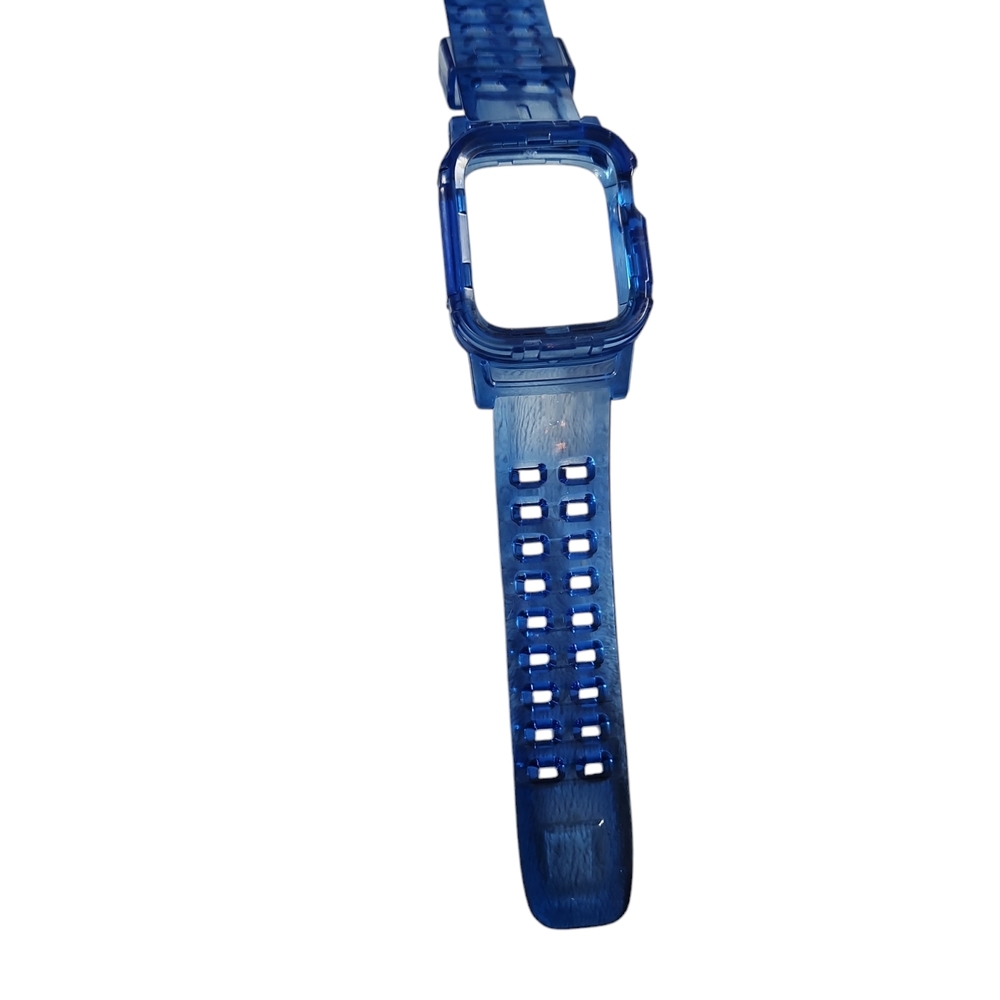 Blue Smartwatch Case with Textured Strap and Square Face